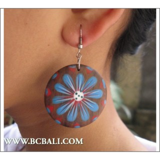 Bali Wooden Earring Floral Painting